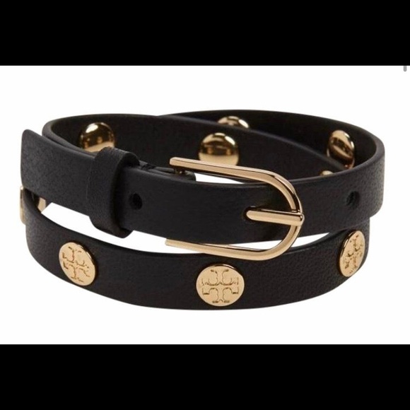 Tory Burch Jewelry - Tory Burch double wrap leather bracelet black/gold